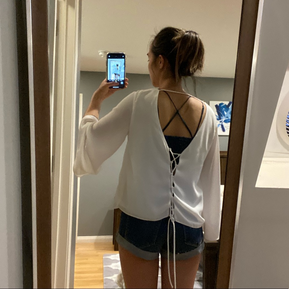 Zara Bell Sleeve Lace Up Back Long Sleeve White - Picture 5 of 5